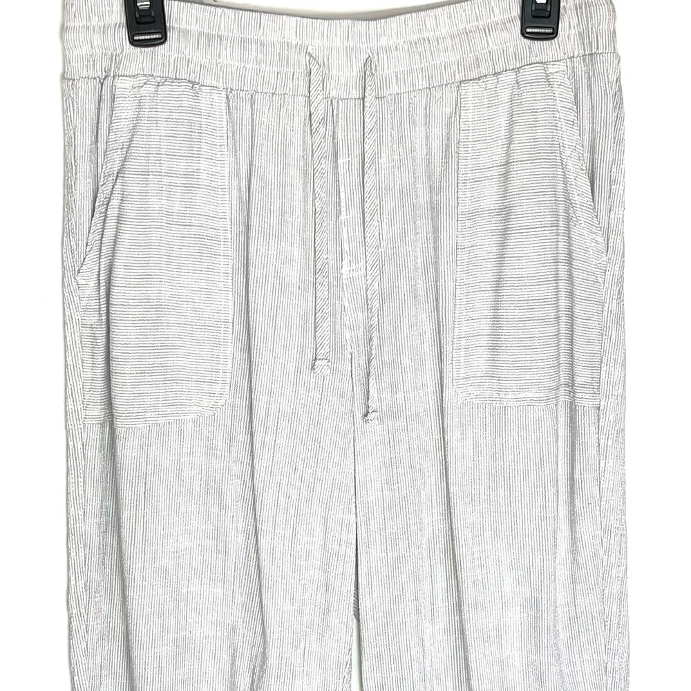 SPLENDID Women’s Angie Linen Cropped Drawsting Gray Stripe Pant - Picture 2 of 4